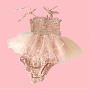 Wild Wawa pastel pink birthday cake smocked front and tulle tutu